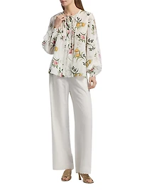 Ren Floral Lace-Trim Blouse