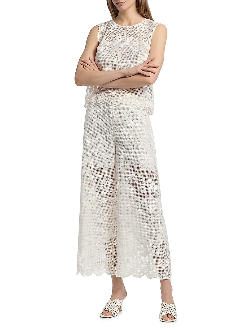 Gina Needlepoint Floral Lace Pants