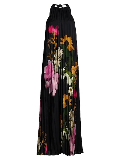 Leona Floral Pleated Halter Maxi Dress