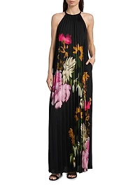 Leona Floral Pleated Halter Maxi Dress
