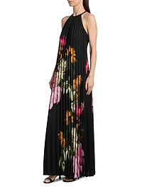 Leona Floral Pleated Halter Maxi Dress