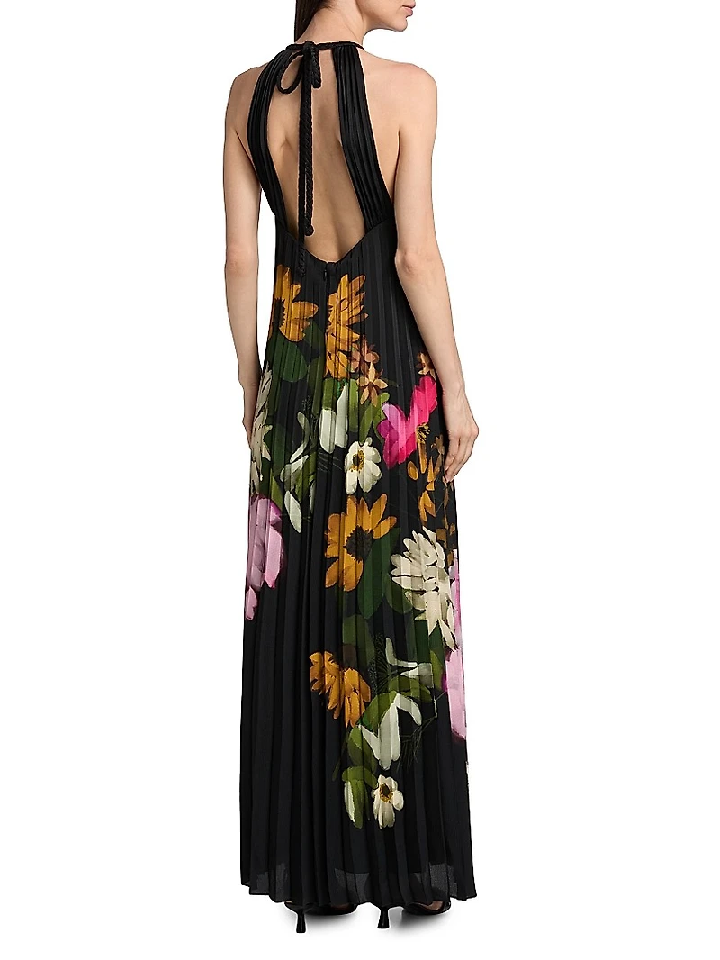Leona Floral Pleated Halter Maxi Dress