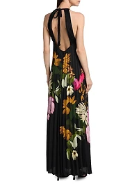 Leona Floral Pleated Halter Maxi Dress
