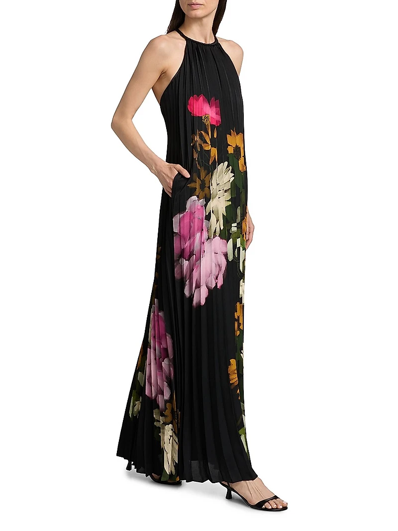 Leona Floral Pleated Halter Maxi Dress
