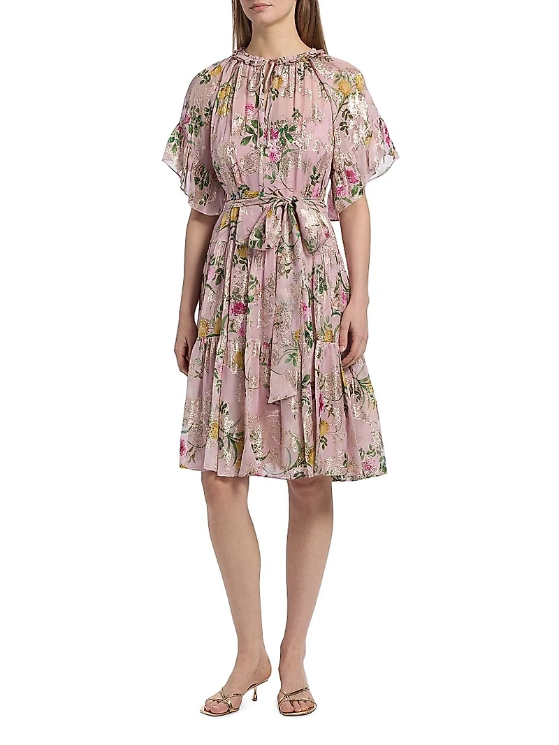 Chase Metallic Floral Ruffle Dress