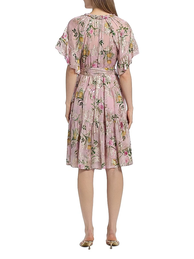 Chase Metallic Floral Ruffle Dress