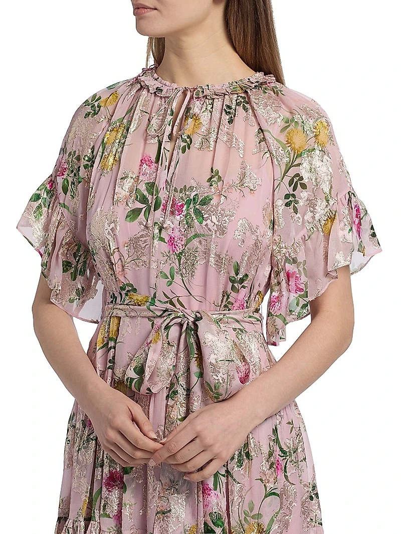 Chase Metallic Floral Ruffle Dress