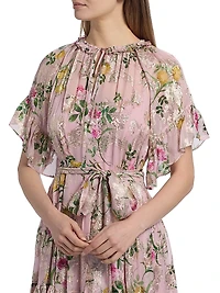 Chase Metallic Floral Ruffle Dress