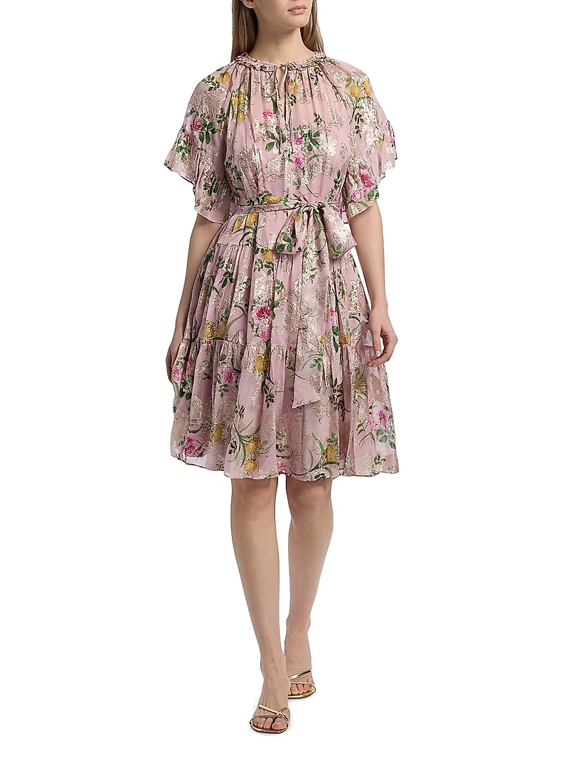 Chase Metallic Floral Ruffle Dress
