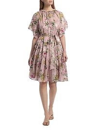 Chase Metallic Floral Ruffle Dress