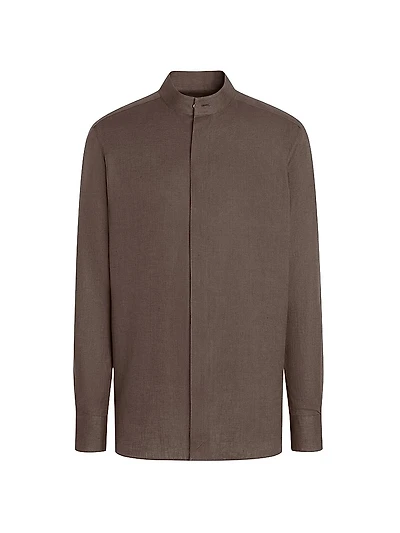 Pure Linen Stand Collar Shirt