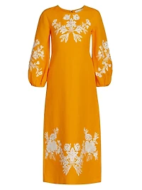 Amaira Embroidered Linen-Blend Midi-Dress
