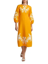 Amaira Embroidered Linen-Blend Midi-Dress