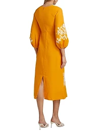 Amaira Embroidered Linen-Blend Midi-Dress