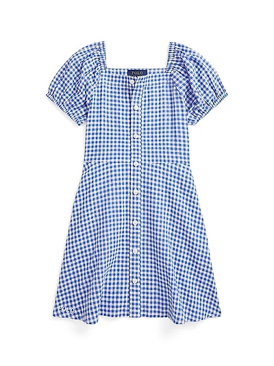 Little Girl's & Gingham Puff-Sleeve Dress