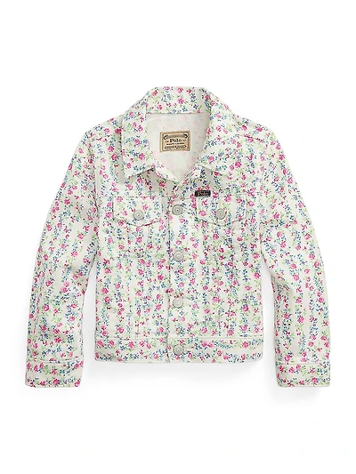 Little Girl's & Girl's Floral Print Denim Jacket