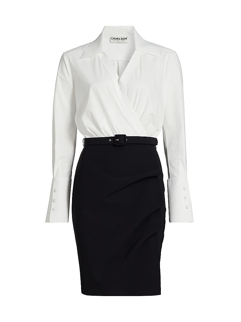 Faro Bic Colorblocked Belted Midi-Shirtdress