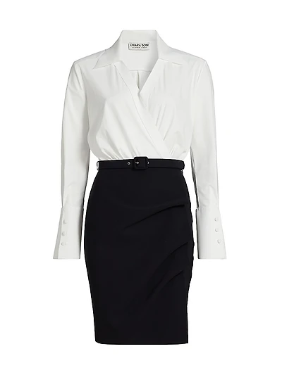 Faro Bic Colorblocked Belted Midi-Shirtdress