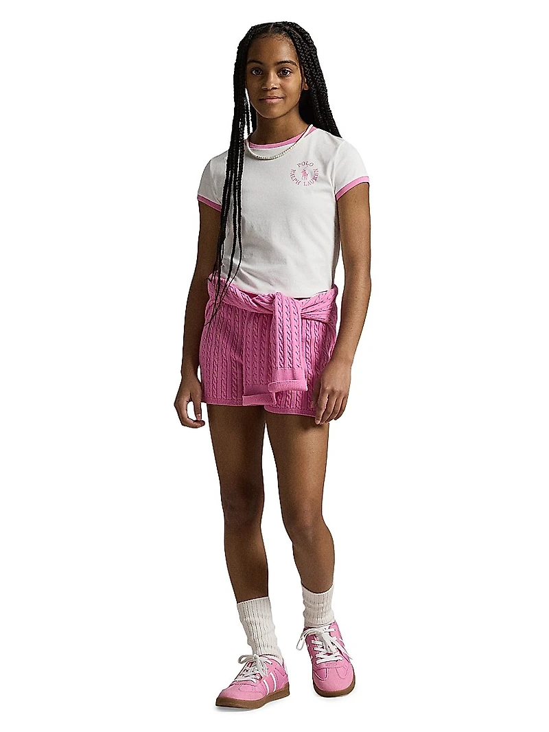 Little Girl's & Girl's Cable-Knit Cotton Shorts