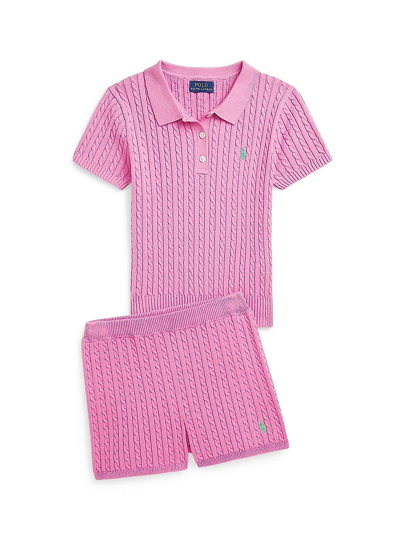 Little Girl's & Girl's Cable-Knit Cotton Shorts