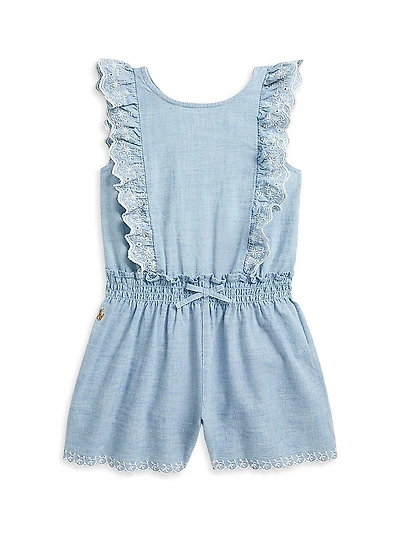 Little Girl's & Girl's Ruffle-Trim Chambray Romper