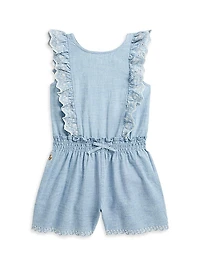 Little Girl's & Girl's Ruffle-Trim Chambray Romper
