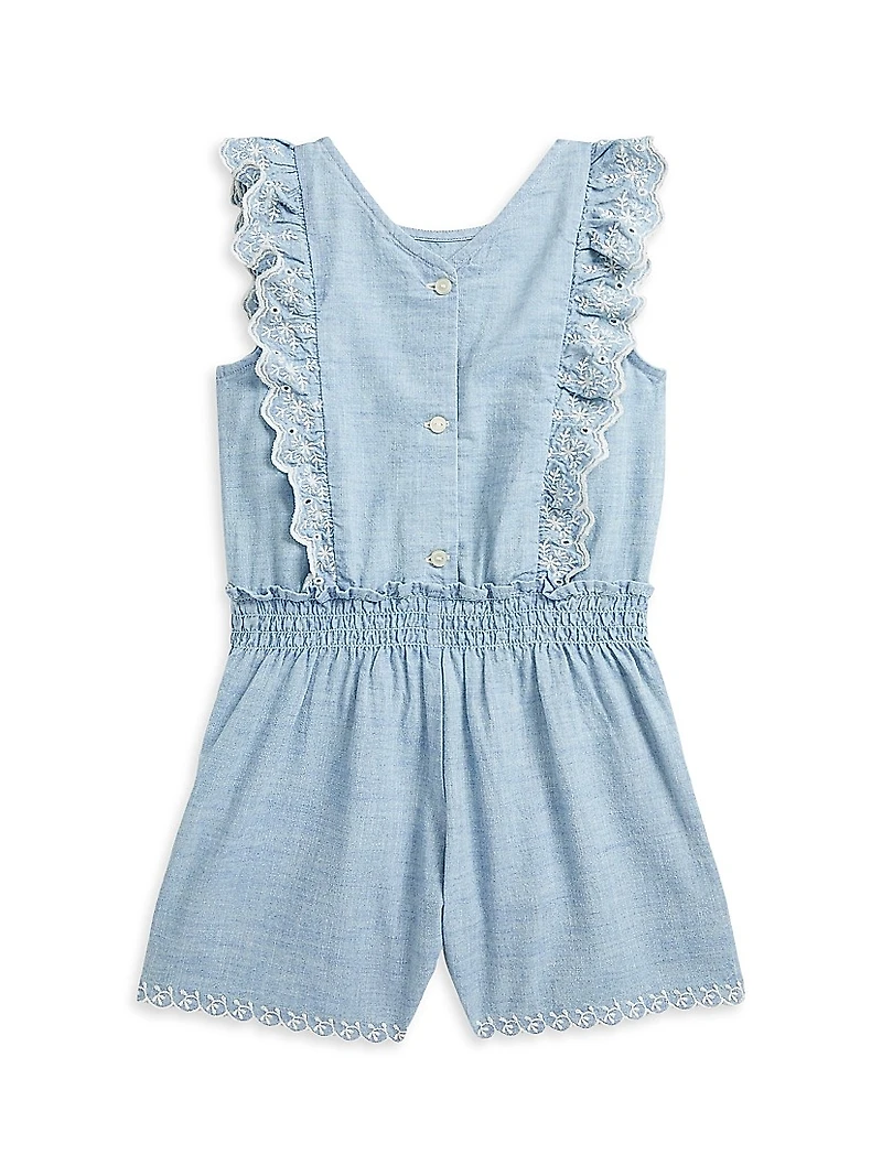 Little Girl's & Girl's Ruffle-Trim Chambray Romper