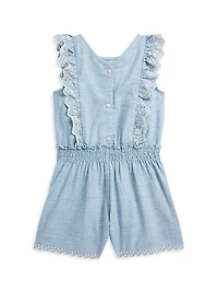 Little Girl's & Girl's Ruffle-Trim Chambray Romper
