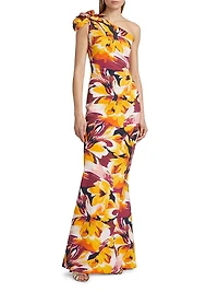 Gosia Floral Jersey One-Shoulder Gown