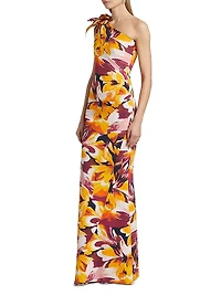 Gosia Floral Jersey One-Shoulder Gown