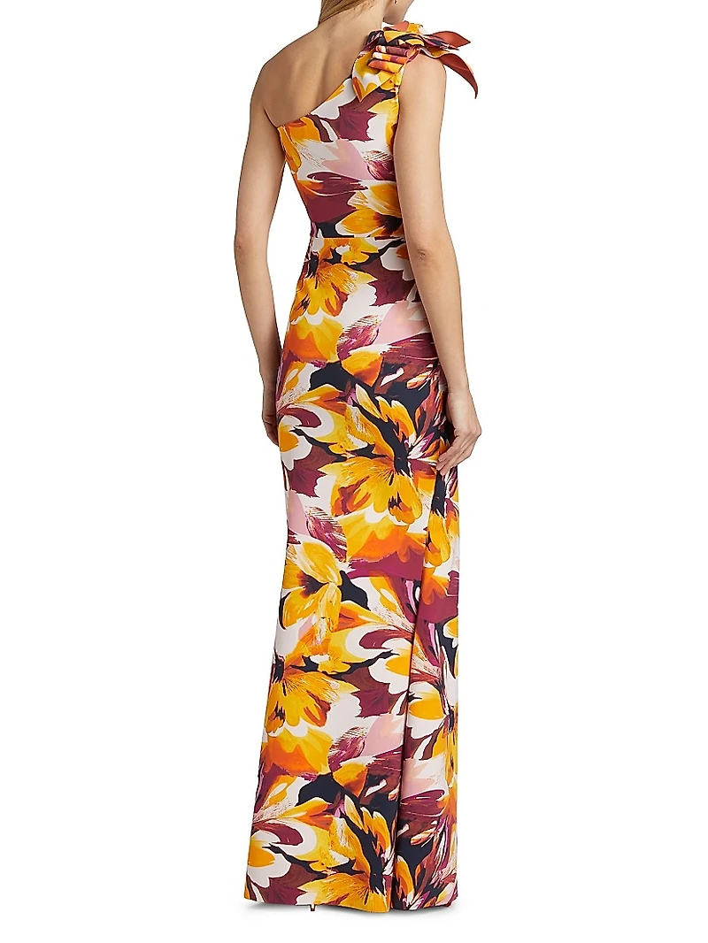 Gosia Floral Jersey One-Shoulder Gown