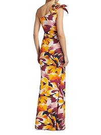Gosia Floral Jersey One-Shoulder Gown