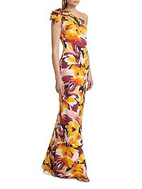 Gosia Floral Jersey One-Shoulder Gown