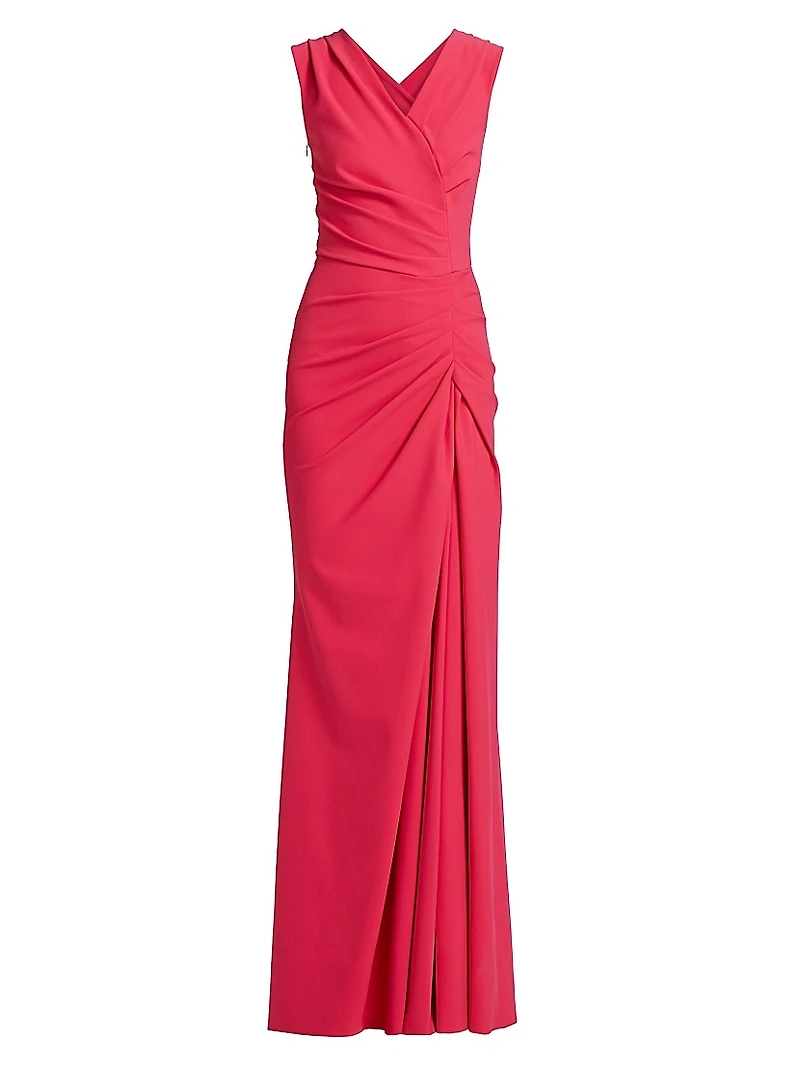 Melia Ruched Jersey V-Neck Gown