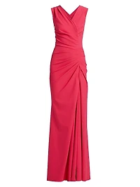 Melia Ruched Jersey V-Neck Gown