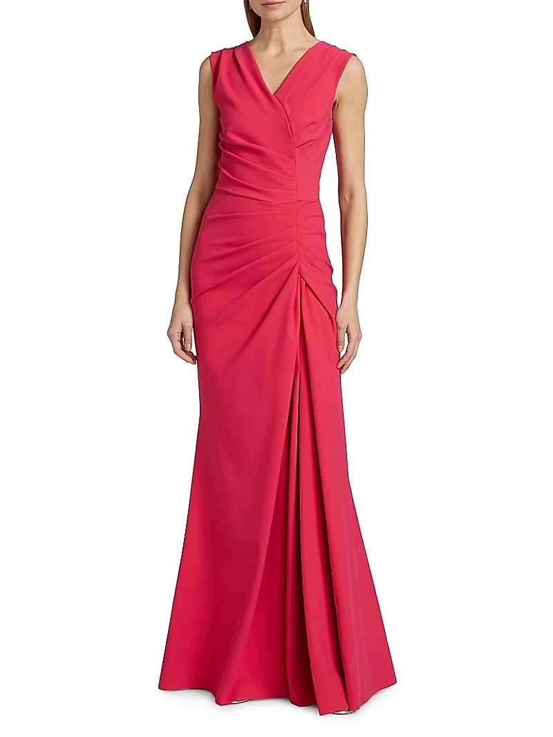 Melia Ruched Jersey V-Neck Gown