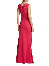 Melia Ruched Jersey V-Neck Gown