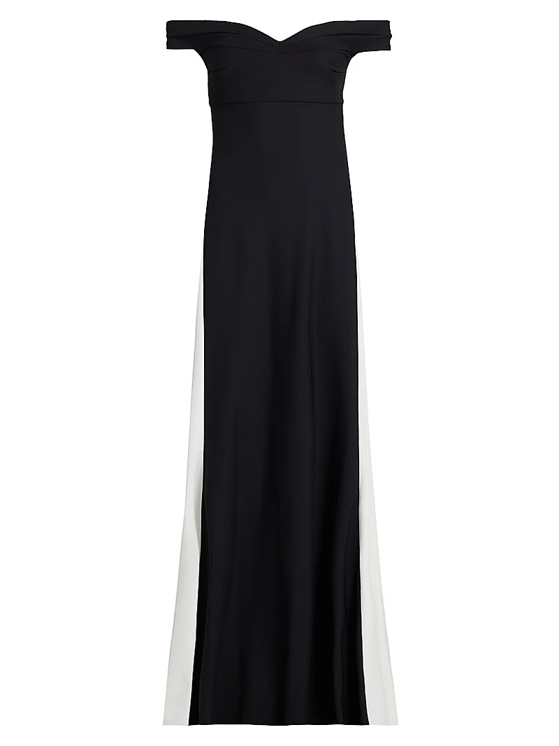 Goem Colorblocked Off-Shoulder A-Line Gown