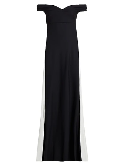 Goem Colorblocked Off-Shoulder A-Line Gown