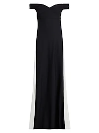 Goem Colorblocked Off-Shoulder A-Line Gown