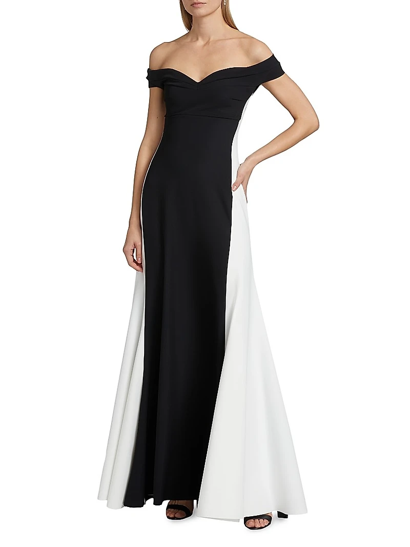 Goem Colorblocked Off-Shoulder A-Line Gown