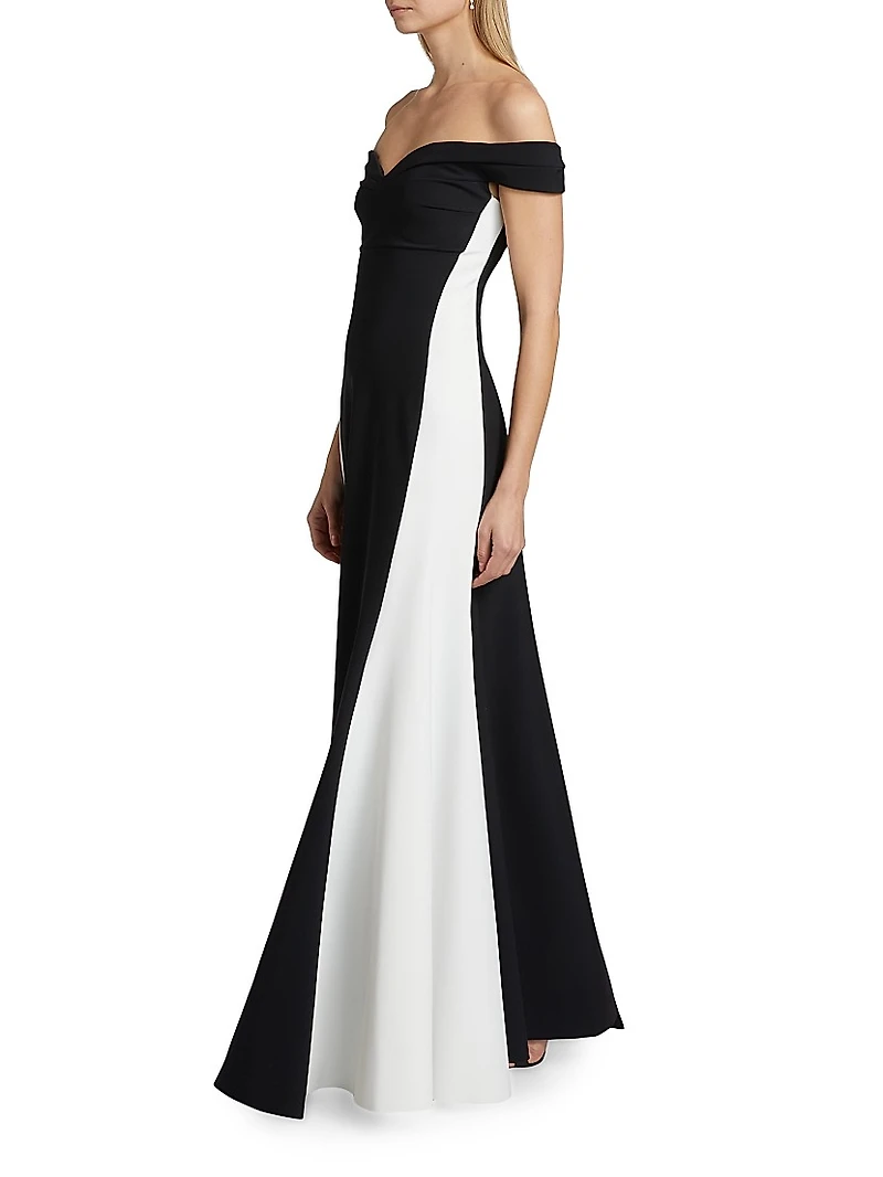 Goem Colorblocked Off-Shoulder A-Line Gown