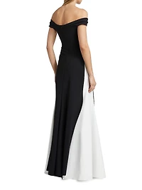 Goem Colorblocked Off-Shoulder A-Line Gown