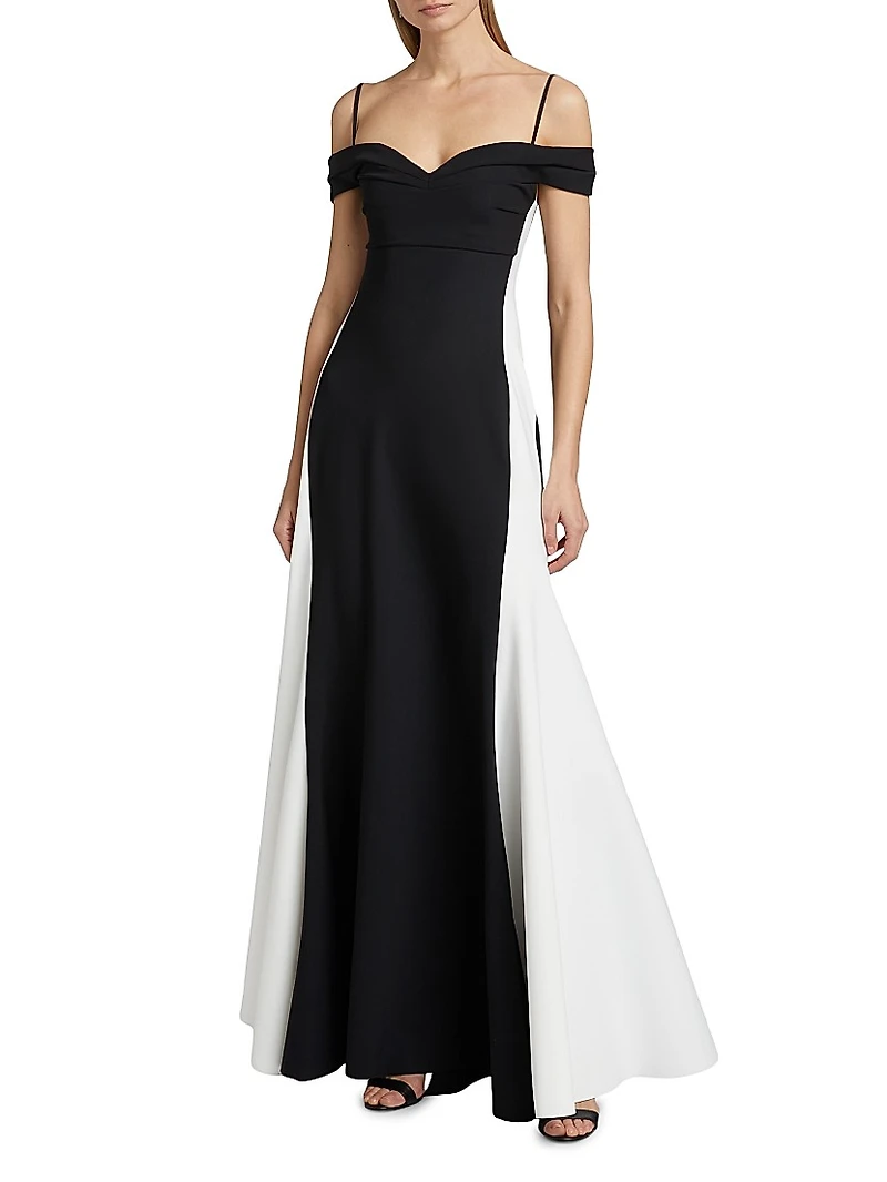 Goem Colorblocked Off-Shoulder A-Line Gown
