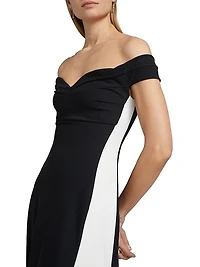 Goem Colorblocked Off-Shoulder A-Line Gown