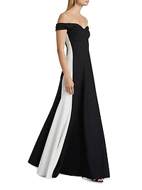 Goem Colorblocked Off-Shoulder A-Line Gown
