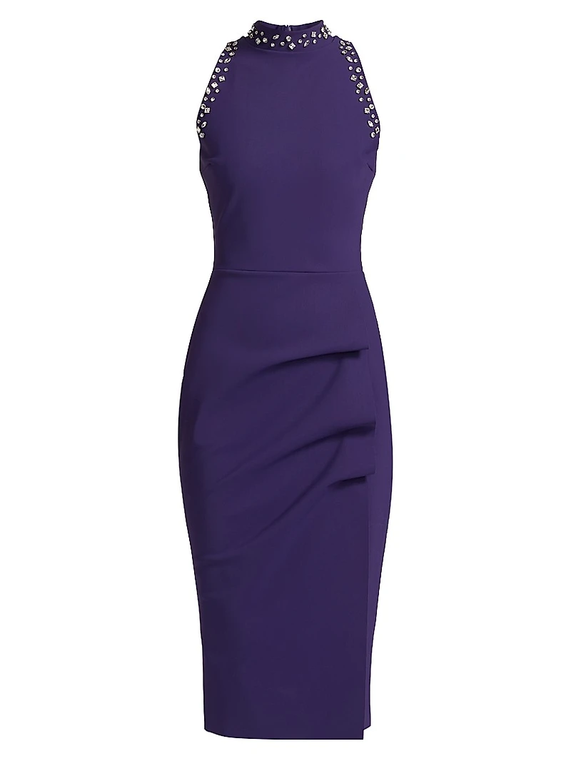 Senna Embellished Ruched Sleeveless Midi-Dress
