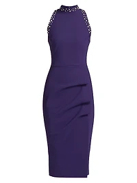 Senna Embellished Ruched Sleeveless Midi-Dress