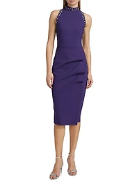 Senna Embellished Ruched Sleeveless Midi-Dress