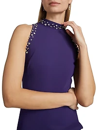 Senna Embellished Ruched Sleeveless Midi-Dress